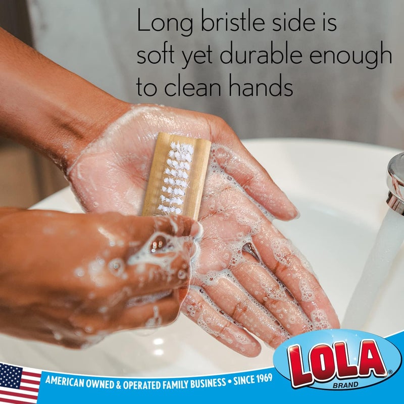 Lola Products Classic Hand & Nail Wood Brush with Heavy Duty 2 Sided Soft & Stiff Bristles for Effective Cleaning - Image 3